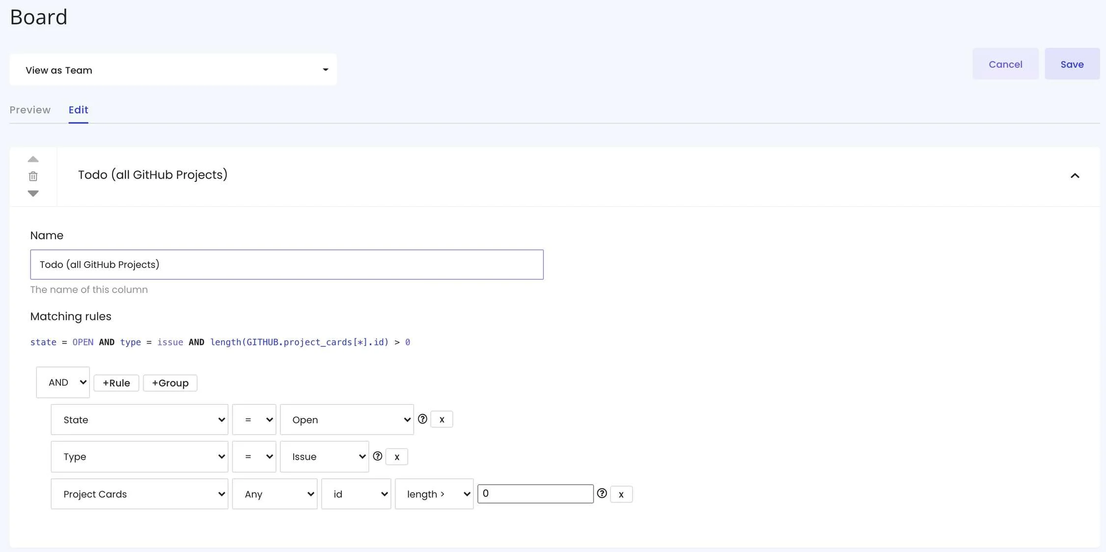GitHub project card imported as custom field